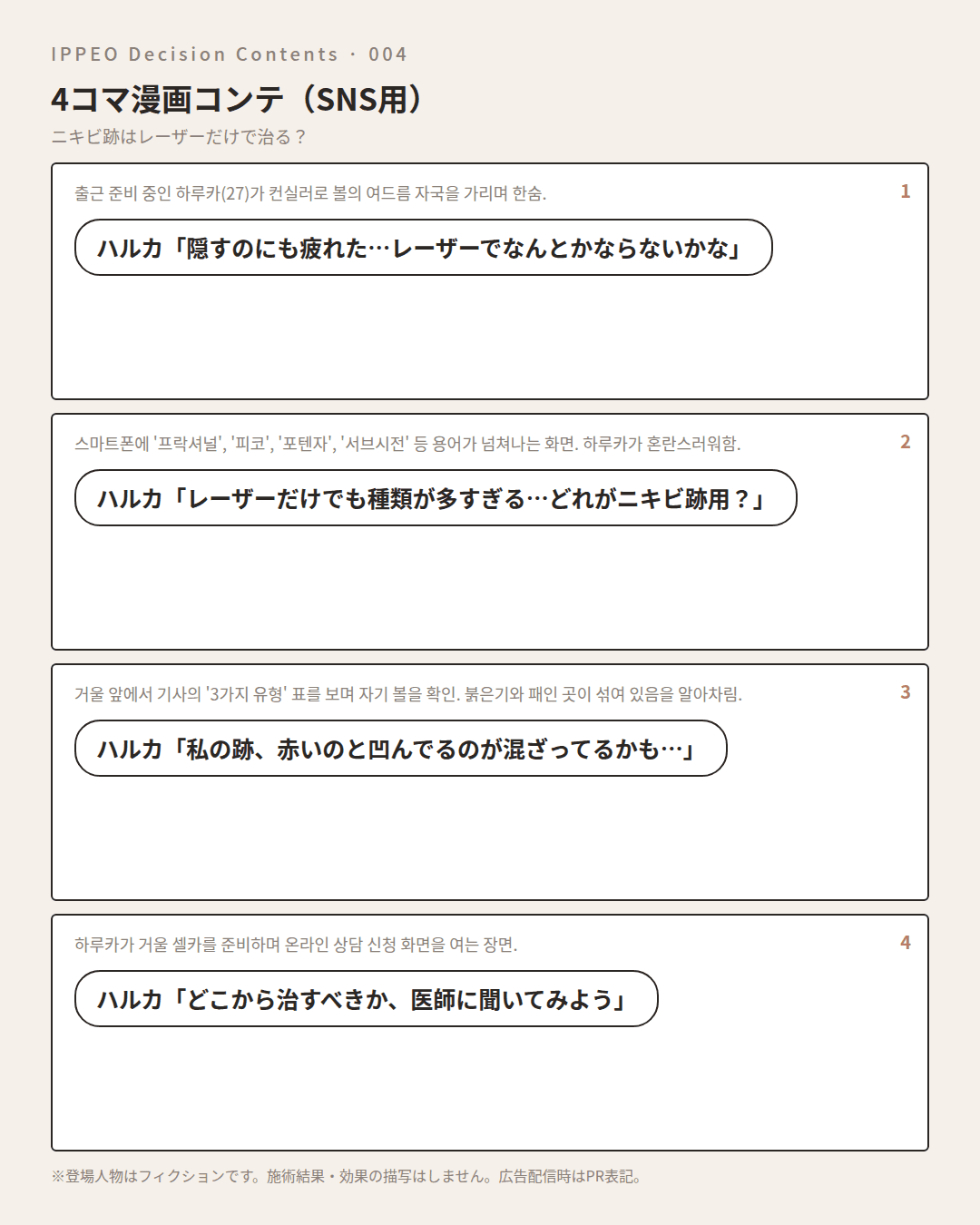 ニキビ跡はレーザーだけで治る？ — 4コマで見る