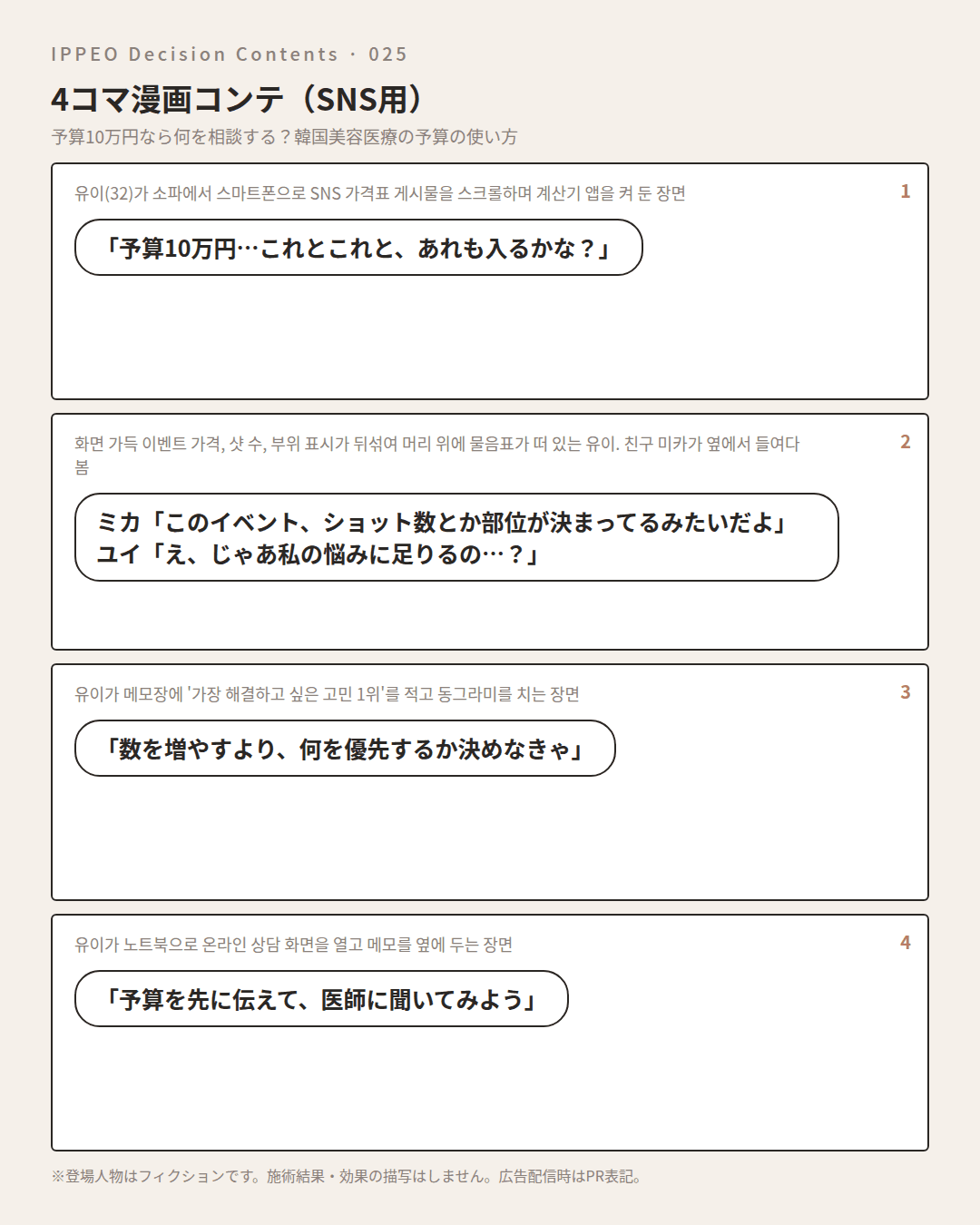 予算10万円なら何を相談する？韓国美容医療の予算の使い方 — 4コマで見る