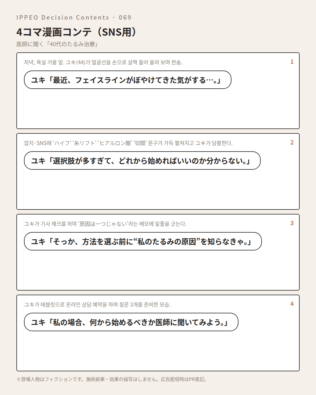 40代のたるみ治療｜原因から考える方法の選び方 — 4コマで見る