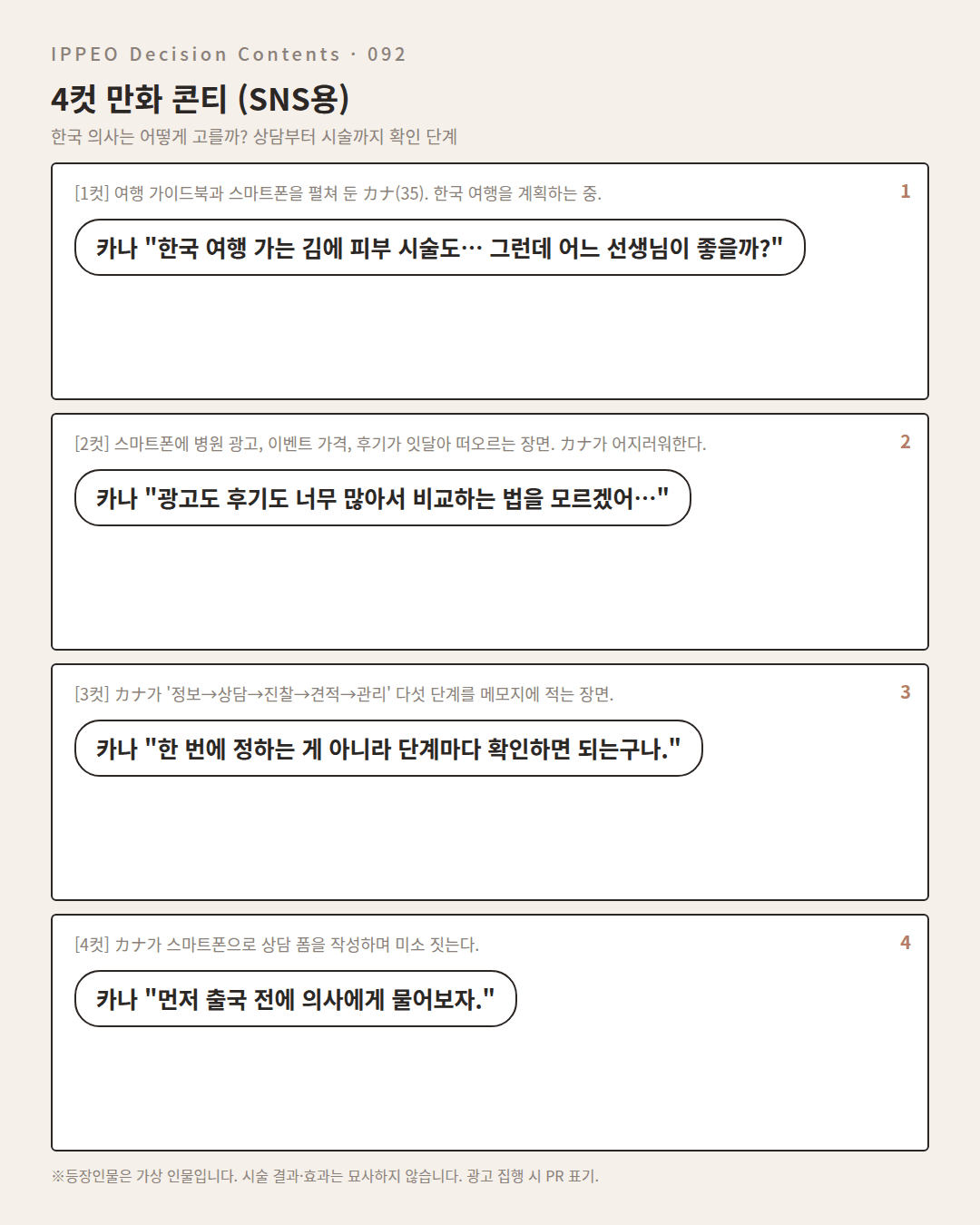 한국 의사는 어떻게 고를까? 상담부터 시술까지 확인 단계 — 4컷 만화로 보기
