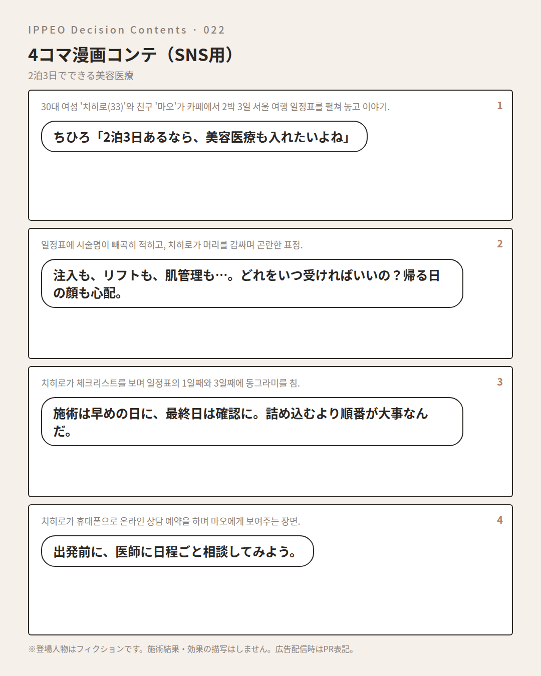 2泊3日でできる美容医療 — 4コマで見る